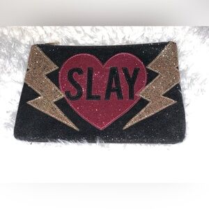 Express Slay Glitter Clutch; Color:Black Top zip closureGlitter design